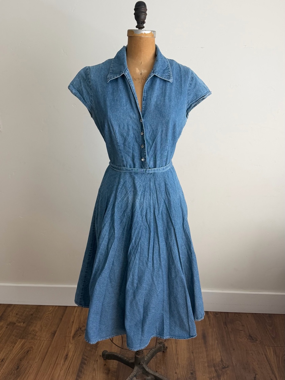 Vintage 90s Classic Blue Denim Shirt Dress with Belt